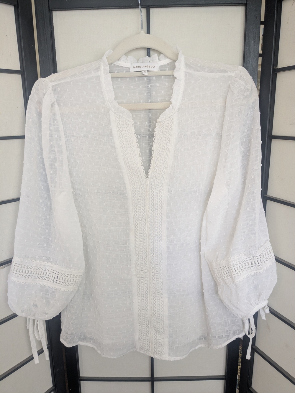 White Textured Lace-Trim Peasant Blouse